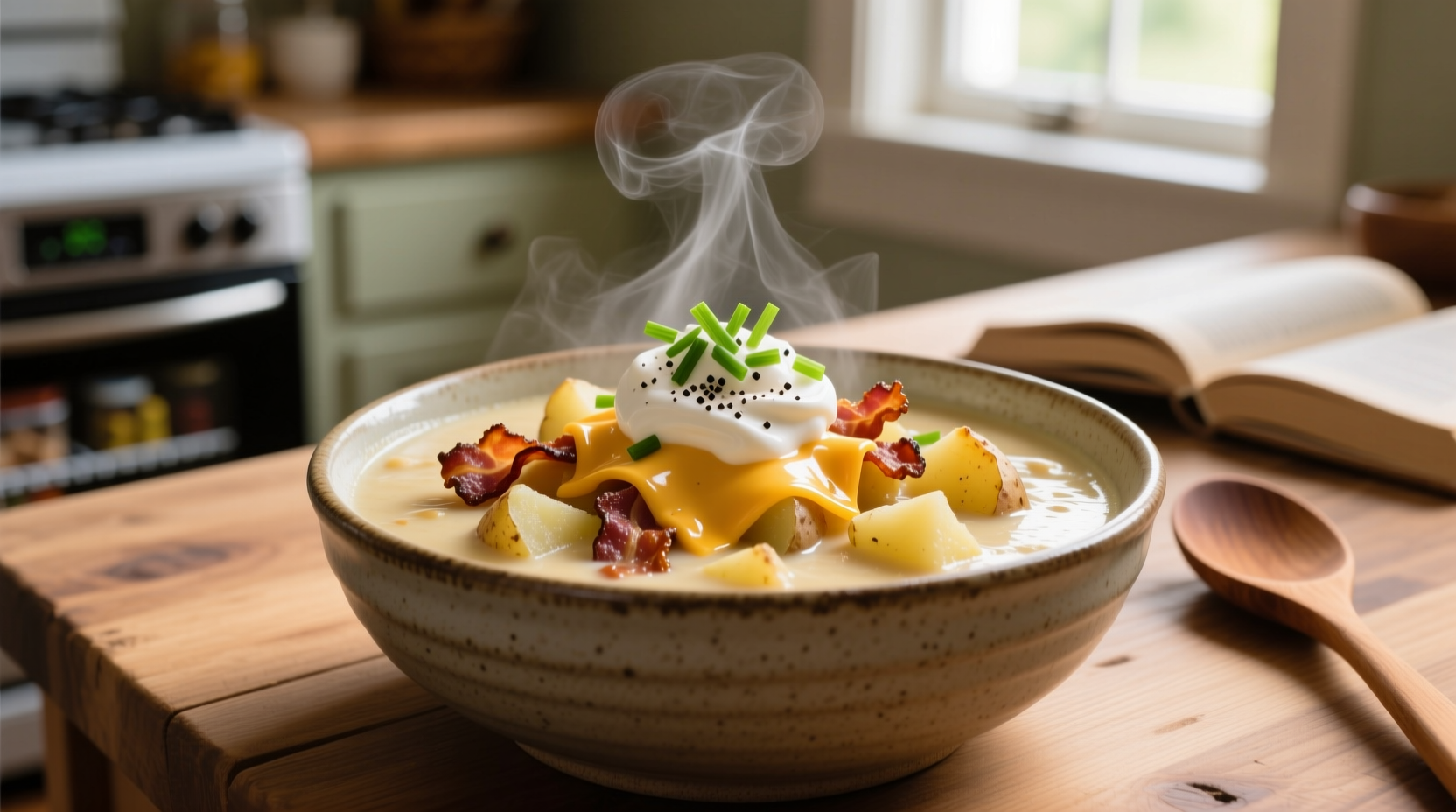 Nồi súp hải sản đang sôi nhẹ trên bếp gas