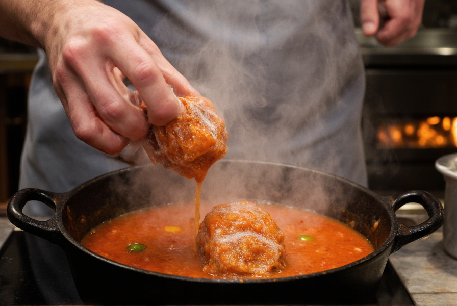 Nồi lẩu riêu cua đang sôi trên bếp